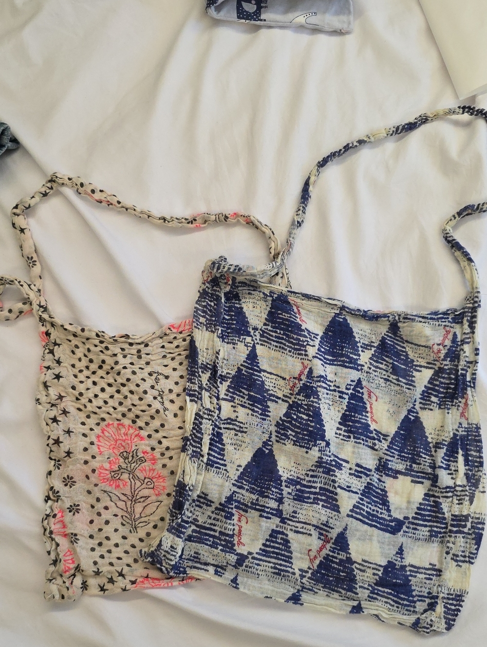 Free People Bundle 2 Bags Blue & Cream Boho And Cream Hot Pink